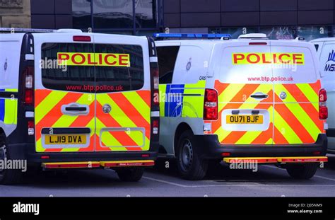 British Transport Police cars or vehicles parked in central Manchester ...