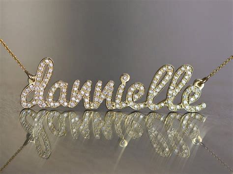 Diamond Name Necklace 14K Name Necklace Solid Gold Name - Etsy