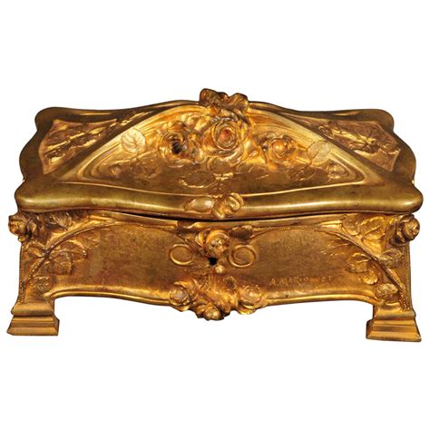 A French Gilt Bronze Jewelry Casket with Red Interior For Sale at 1stdibs