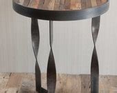 Items similar to Twisted Steel, Reclaimed Wood Side Table on Etsy