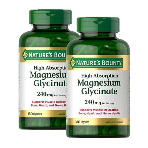 2 Pack | Nature's Bounty Magnesium Glycinate 240 mg, 180 Capsules - Walmart.com