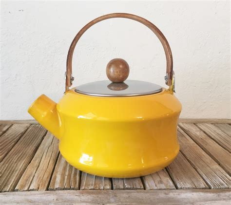 Vintage Yellow Enamel Tea Kettle