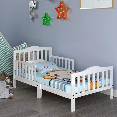 UBesGoo Toddler Bed, Wood Kids Bedframe W/Safety Rail - Walmart.com