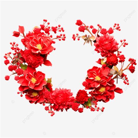 Wedding Red Flower Wreath Frame, Wedding Red Flower, Wedding Red Flower Wreath PNG Transparent ...