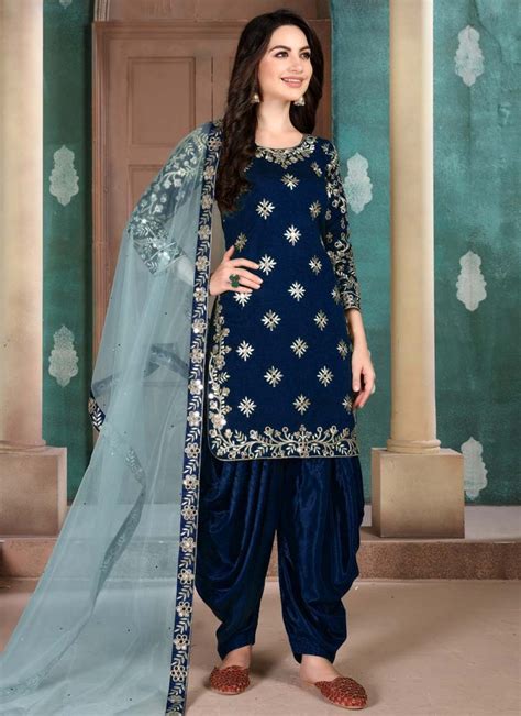 Buy Designer Semi Patiala Salwar Suit For Ceremonial Online