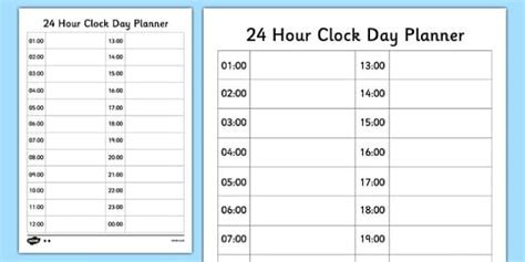 24 Hour Clock Day Planner - Twinkl