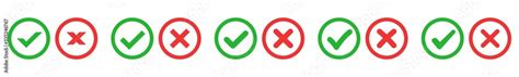 Check Mark Cross Circle Icon Green Red | Checkmark Checklist Illustration | Tick X Symbol ...