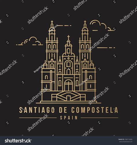 Golden Lineart Landmark Icon Cathedral Santiago Stock Vector (Royalty ...