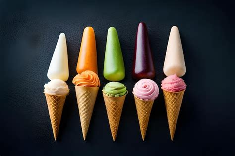 Premium AI Image | a collection of ice cream cones with different colors.