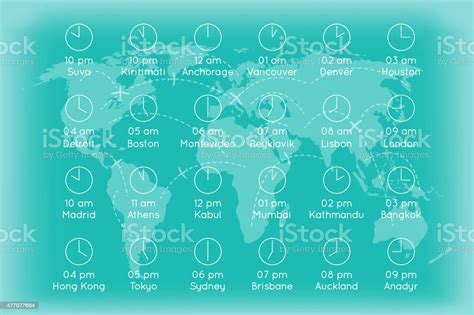 World Map With Time Zones Infographics Background Stok Vektör Sanatı ...