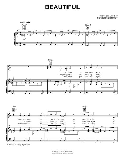 Beautiful by Gordon Lightfoot Sheet Music for Piano, Vocal & Guitar ...