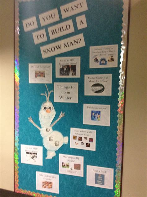 Frozen "Things to do in winter" RA bulletin board Ra College, College Hacks, College Life ...