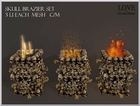 Second Life Marketplace - LOVE - SKULL BRAZIER SET - 3 TYPES OF FIRE