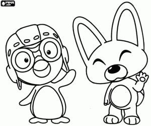 Free Pororo with his friend Eddy coloring and printable page. Printable ...