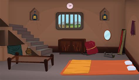 Village room inside cartoon background vector, Poor house room interior ...