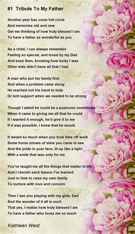 #1 Tribute To My Father - #1 Tribute To My Father Poem by Kathleen West