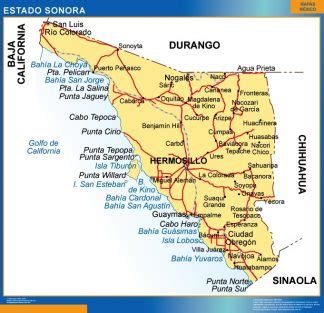 Mapa Estado Sonora | Mapas para México, USA y Canada de pared murales