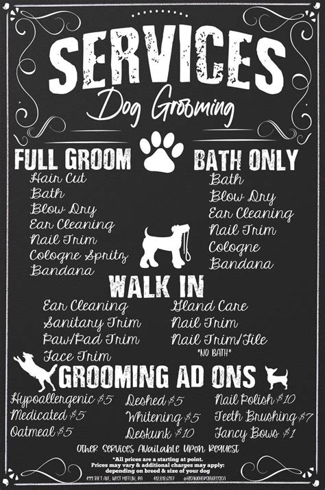 Pet Salon Menu, Dog Groomer, Dog Salon Menu, Dog Grooming Menu Sign, Dog Groomer Business Ideas ...