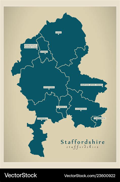 Modern map - staffordshire county with cities and Vector Image