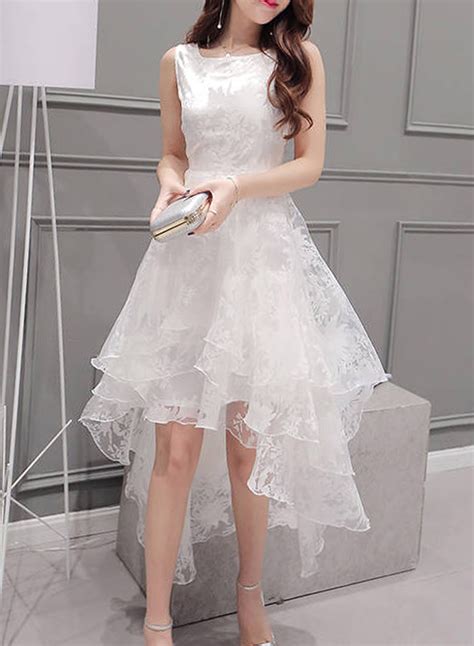 Women's Elegant Solid Sleeveless High Low Organza Dress - STYLESIMO.com