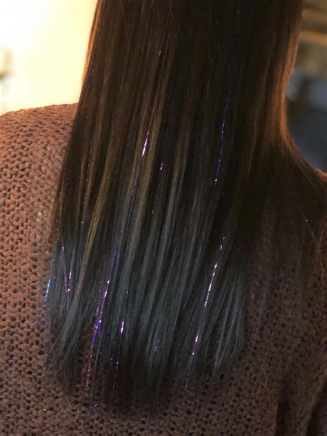 Our jewel-coloured glitter strands Kyanite and Tourmaline on dark hair ...