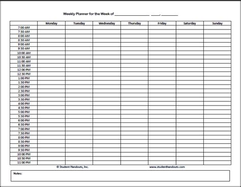 Free Printable Weekly-Hourly-Daily Planner | Student Handouts