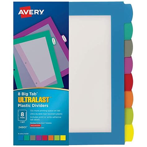 Amazon.com : Avery 8-Tab Ultralast Plastic Binder Dividers, Multicolor Big Tabs, 1 Set (24901 ...