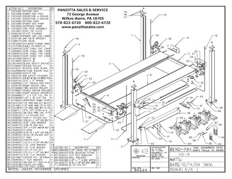 BendPak HD-9 Lift Parts – Panzitta Sales & Service