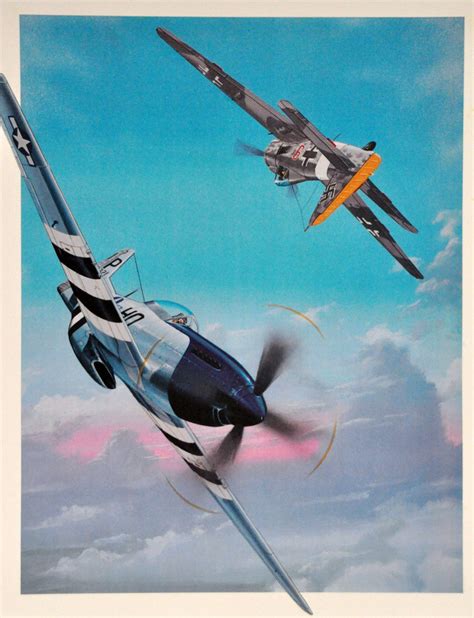 P-51 Mustang making headon pass with FW-190, Normandy invasion, 1944