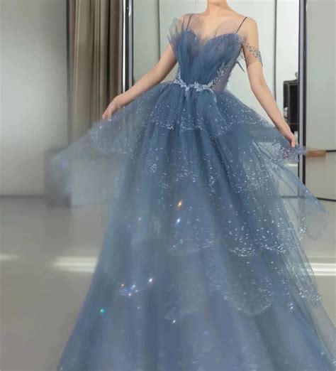 Celestial Blue Prom Dress Flower Rhinestone Dress Evening - Etsy