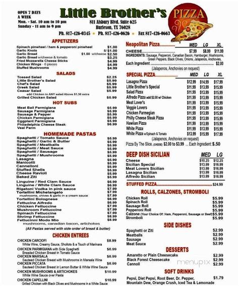 Online Menu of Little Brothers Pizza, Burleson, TX