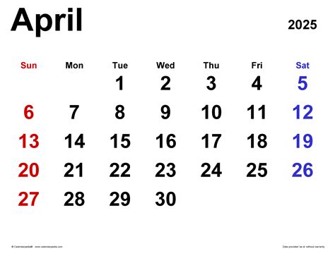 April 2025 Calendar | Templates for Word, Excel and PDF