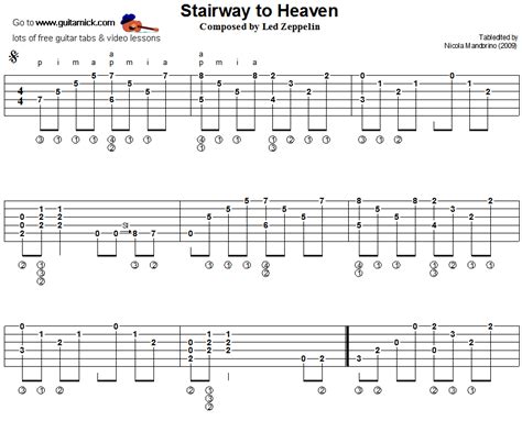 Stairway To Heaven: guitar TABLATURE - GuitarNick.com | Guitar tabs, Fingerstyle guitar, Learn ...