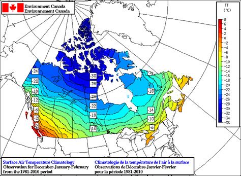 Temperature Climatology - Map - Average - Dec-Jan-Feb (Winter) - Environment Canada