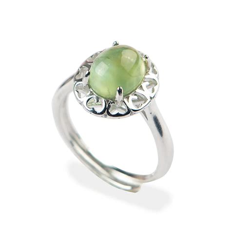 Genuine Green Natural Prehnite Gemstone Party Rings For Women Crystal 925 Sterling Silver ...