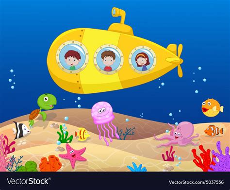 Happy kids in submarine Royalty Free Vector Image