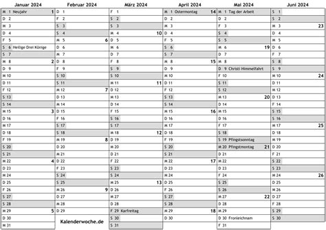 Kalender 2024 mit Kalenderwochen und Feiertagen in Deutschland … online ...