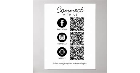 Connect with Us Social Media 3 QR Code Website Poster | Zazzle