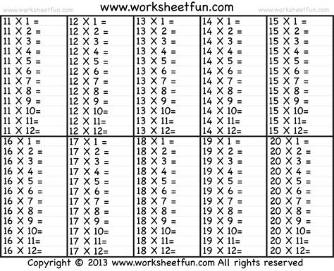 printable worksheet for the times table