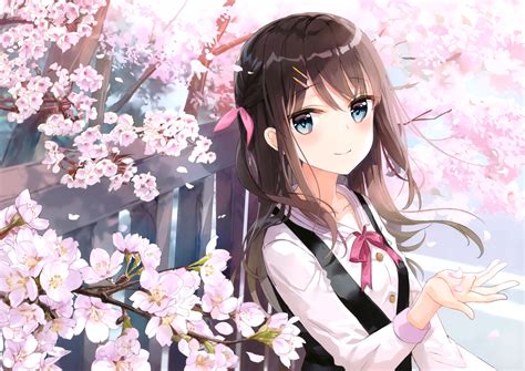 Brown Hair Anime Girl With Blue Eyes - Anime Wallpaper HD