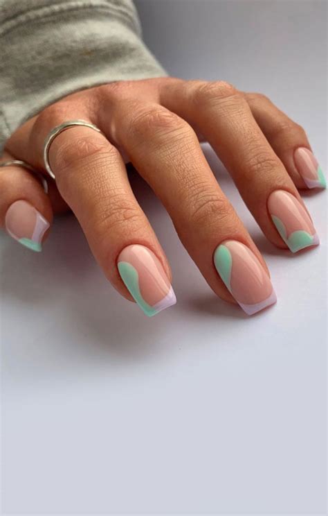 25 Cute Coloured French Tip Nail Ideas : Lilac and Mint French Tips