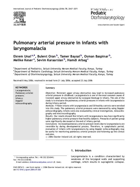 (PDF) Pulmonary arterial pressure in infants with laryngomalacia | Ekrem UNAL - Academia.edu