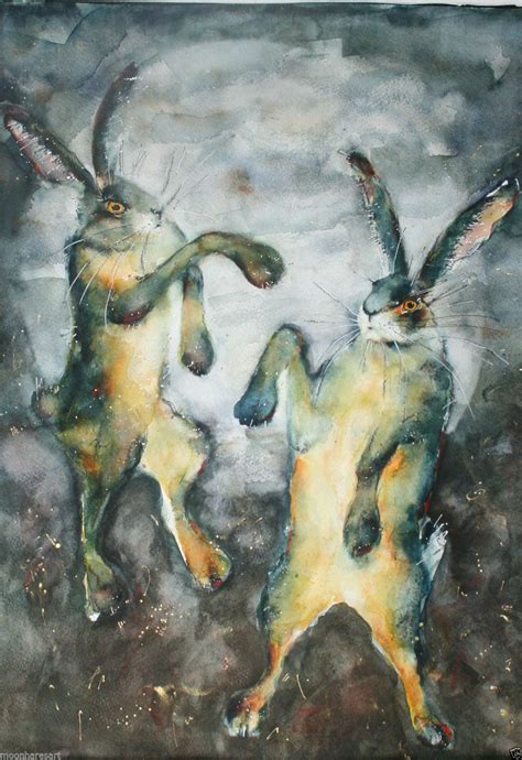 Hares Full Moon Colourful Watercolour Wildlife Art Painting Prints | eBay