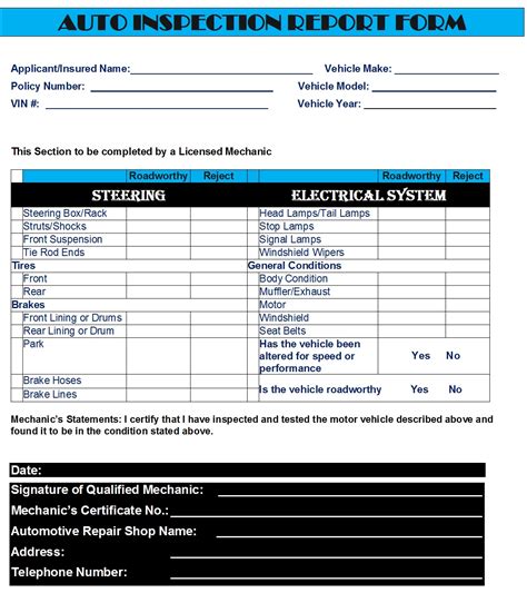 Auto Inspection Report Templates - Excel Word Template