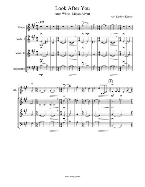 Look After You Sheet music for Violin, Cello (String Quartet ...