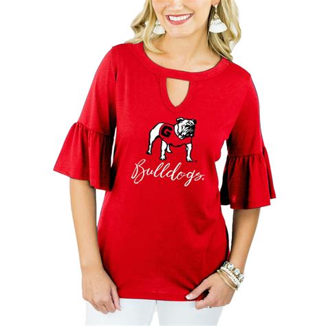 Women's Red Georgia Bulldogs Ruffle And Ready Keyhole Tri-Blend 3/4 ...