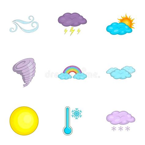 Meteorology Icons Set, Cartoon Style Stock Vector - Illustration of ...