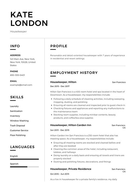 cv sample for housekeeping Resume writing service chicago new housekeeping resume sample in 2020 ...