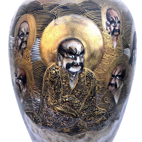 19thc. Japanese Ceramic Satsuma Vase with Raised Rakan Saints Buddhism – Mission Gallery Antiques