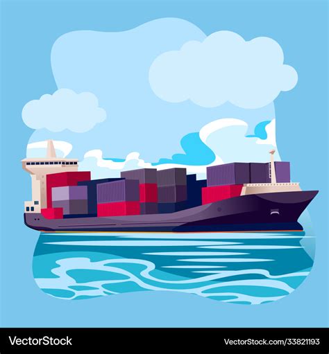 Cartoon color cargo ship in sea port landscape Vector Image